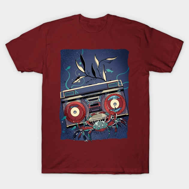 Blue boom box underwater and fishes T-Shirt by jen28